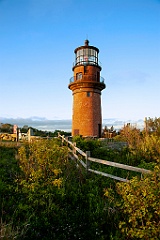 Setting Sun Illuminates Brick of Aquinnah Lighthouse Tower